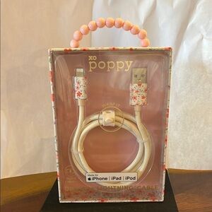 🌸🤍 XO Poppy Lightning Cable 4’ with Pink Beaded Handle 💞